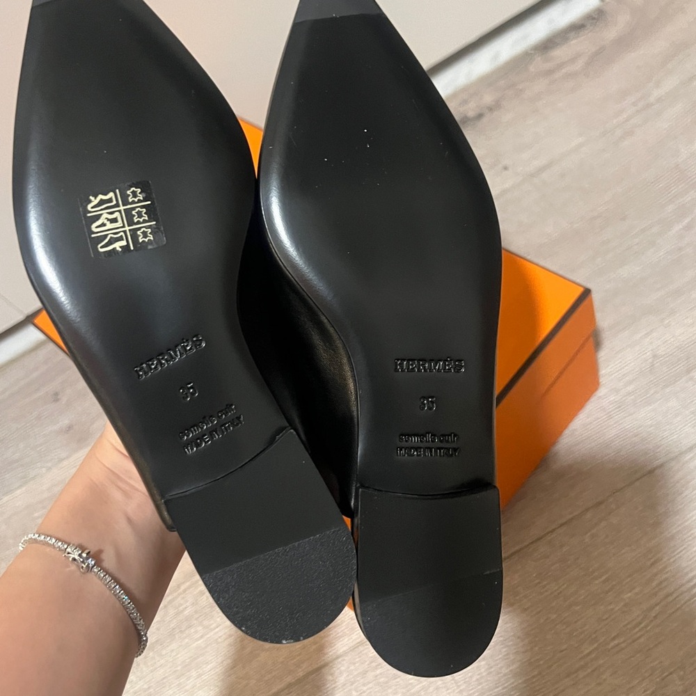 Hermes Black Lovlie Slingbsck Leather Slingback Flats - Picture 7 of 10